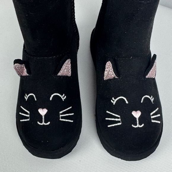 Wonder Nation Black Cat Kids pull on Boots with faux fur lining NWT 10 & 8 - Picture 2 of 6